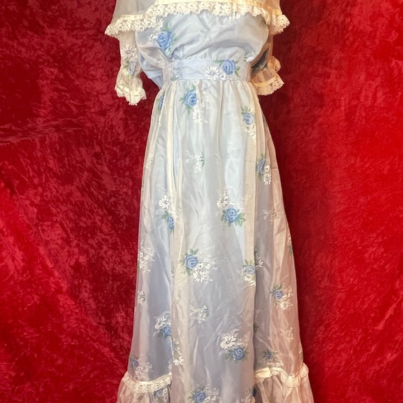Vintage 70s blue floral prairie cottage core gown dress - Picture 13 of 13